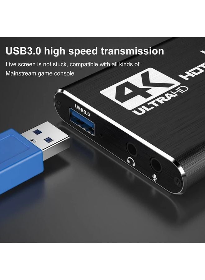 4K USB 3.0 كرت التقاط الفيديو مع كابل HDMI للبث المباشر والألعاب والبث 1080P HD إطار كامل إدخال الصوت أسود - Image 4
